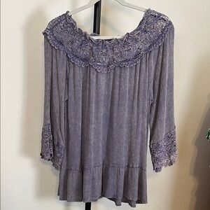 EUC entro Lavender Crochet Yoke Peasant Tunic Relaxed Small